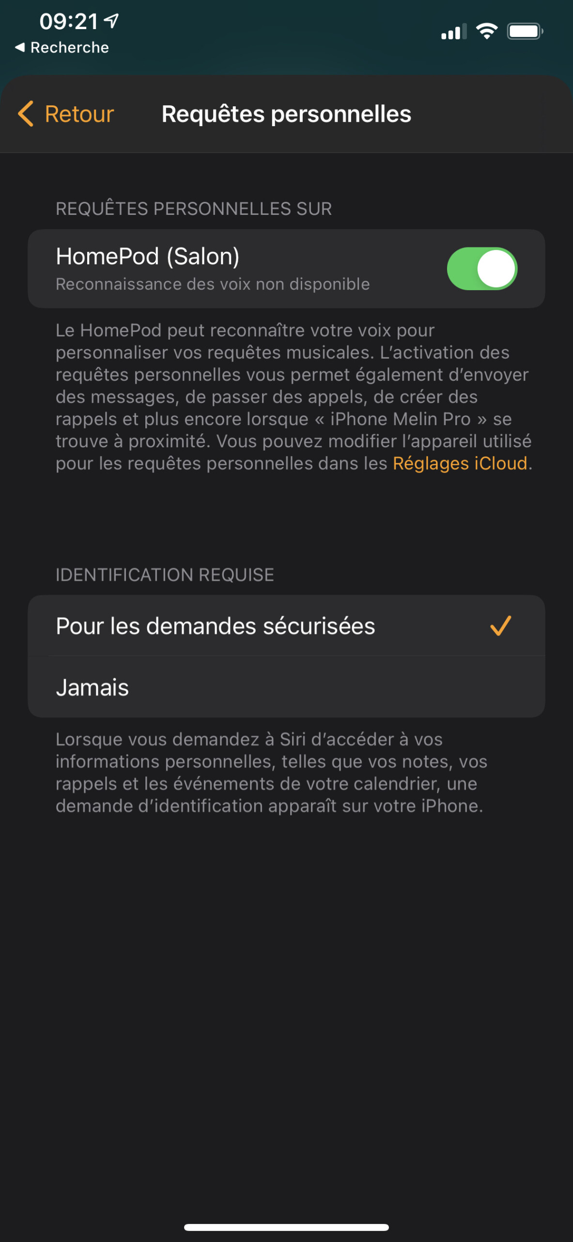 réglages HomePod