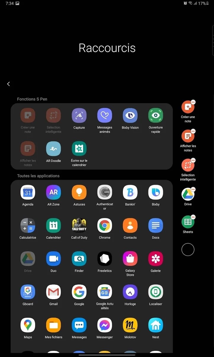 Samsung Galaxy Tab S6 Lite - Gestion raccourcis