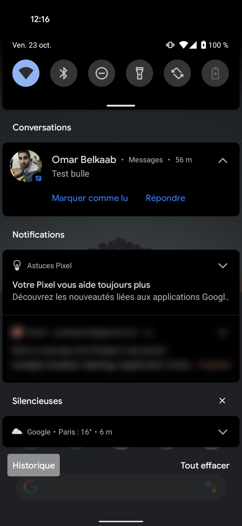Historique des notifications Android 11