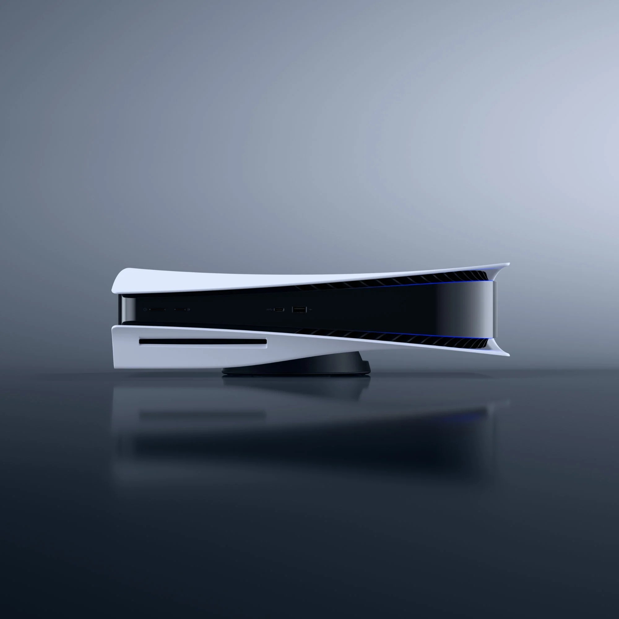 La console de jeu PlayStation 5 en position horizontale