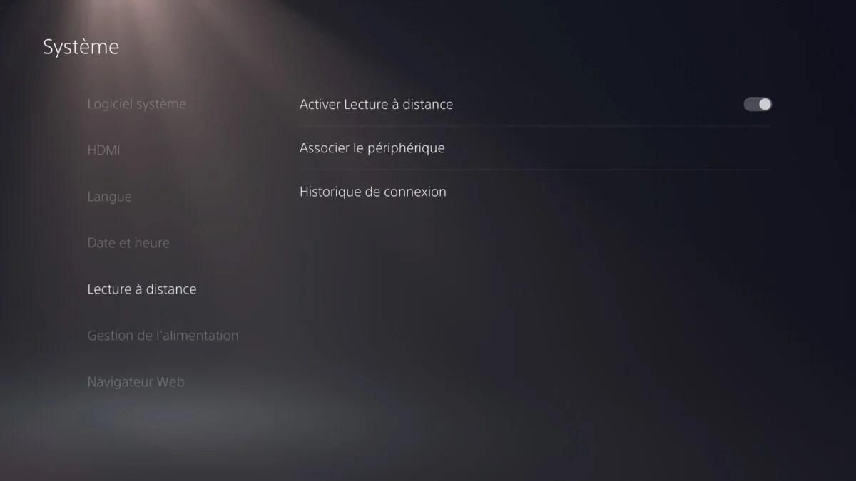 PS5 interface lecture à distance