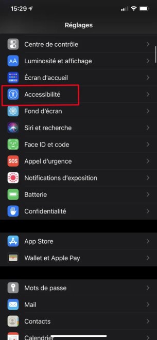 Menu iOS 14 toucher le dos accessibilité raccourcis