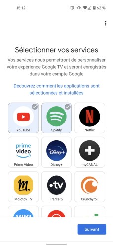 La configuration propose les services les plus populaires // Source : Frandroid