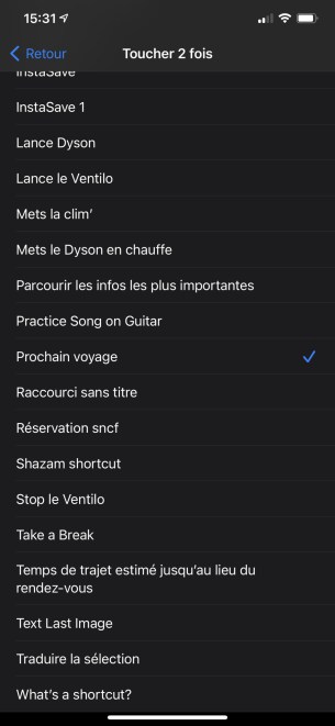 Menu iOS 14 toucher le dos accessibilité raccourcis options Tape