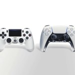 La manette DualShock 4 de la PS4 et la nouvelle manette DualSense de la PS5 // Source : Frandroid / Arnaud GELINEAU