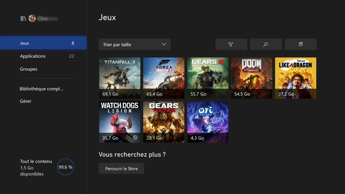 Xbox Series S stockage faible