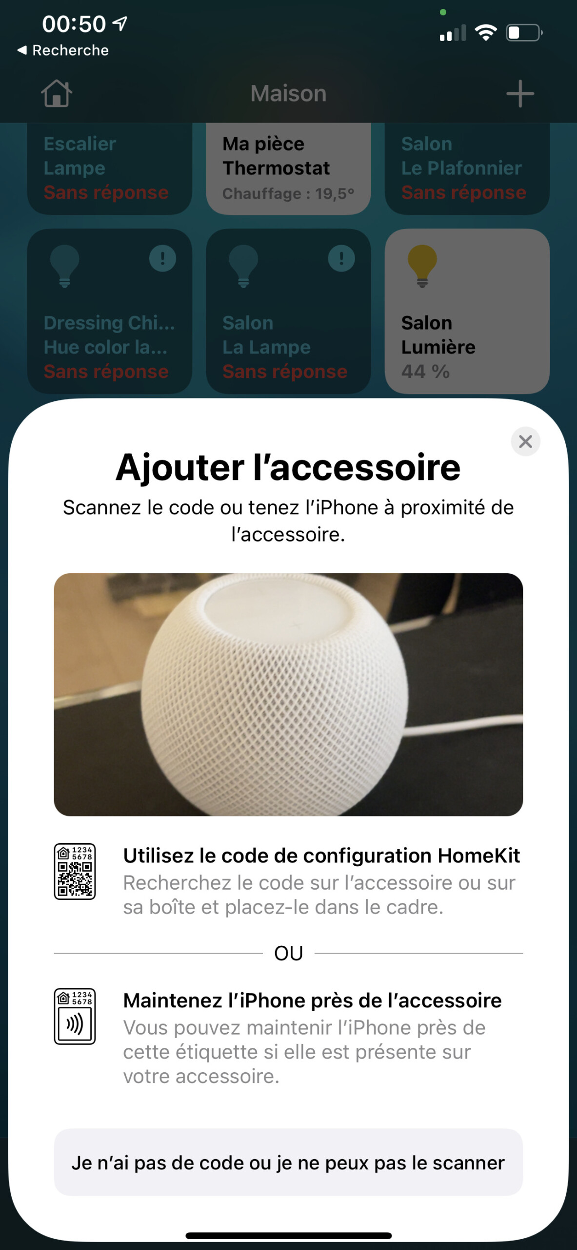 Il est possible de configurer le HomePod mini depuis l'app Maison