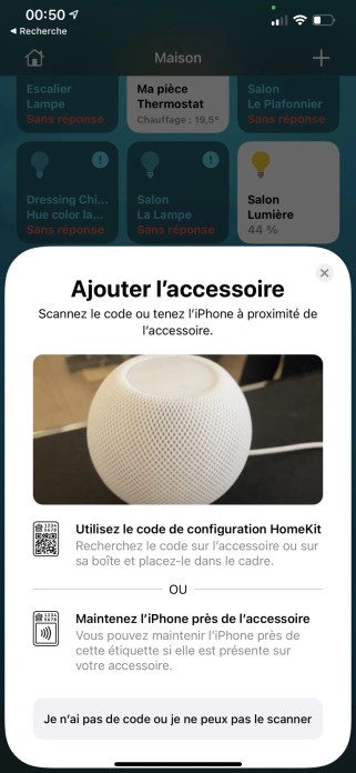 Il est possible de configurer le HomePod mini depuis l'app Maison