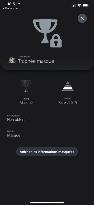 PS5 trophées masqués application mobile