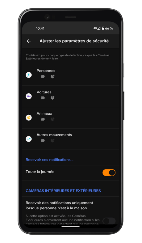 Netatmo Caméra Extérieure Intelligente avec Sirène - Application - Comportement caméra (2)