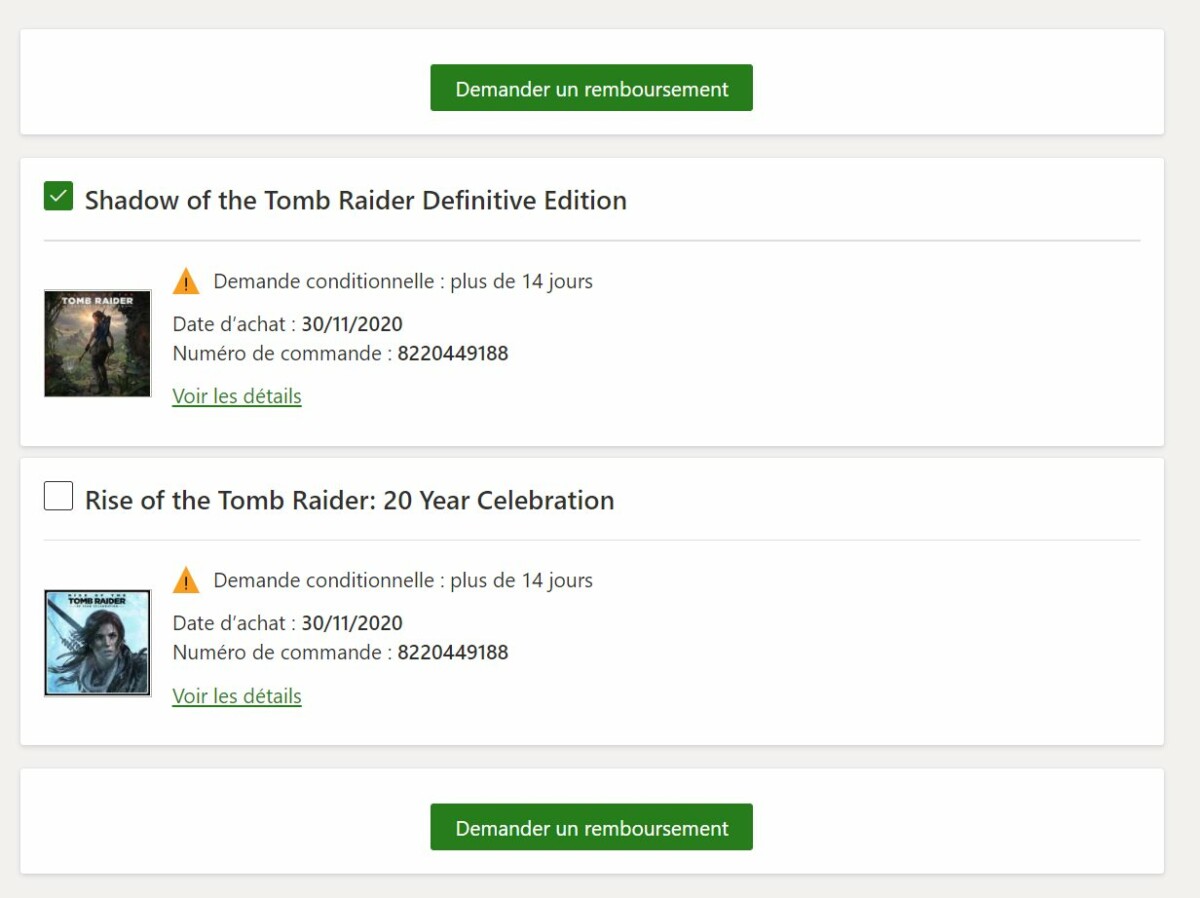 Xbox Demande de remboursement achat
