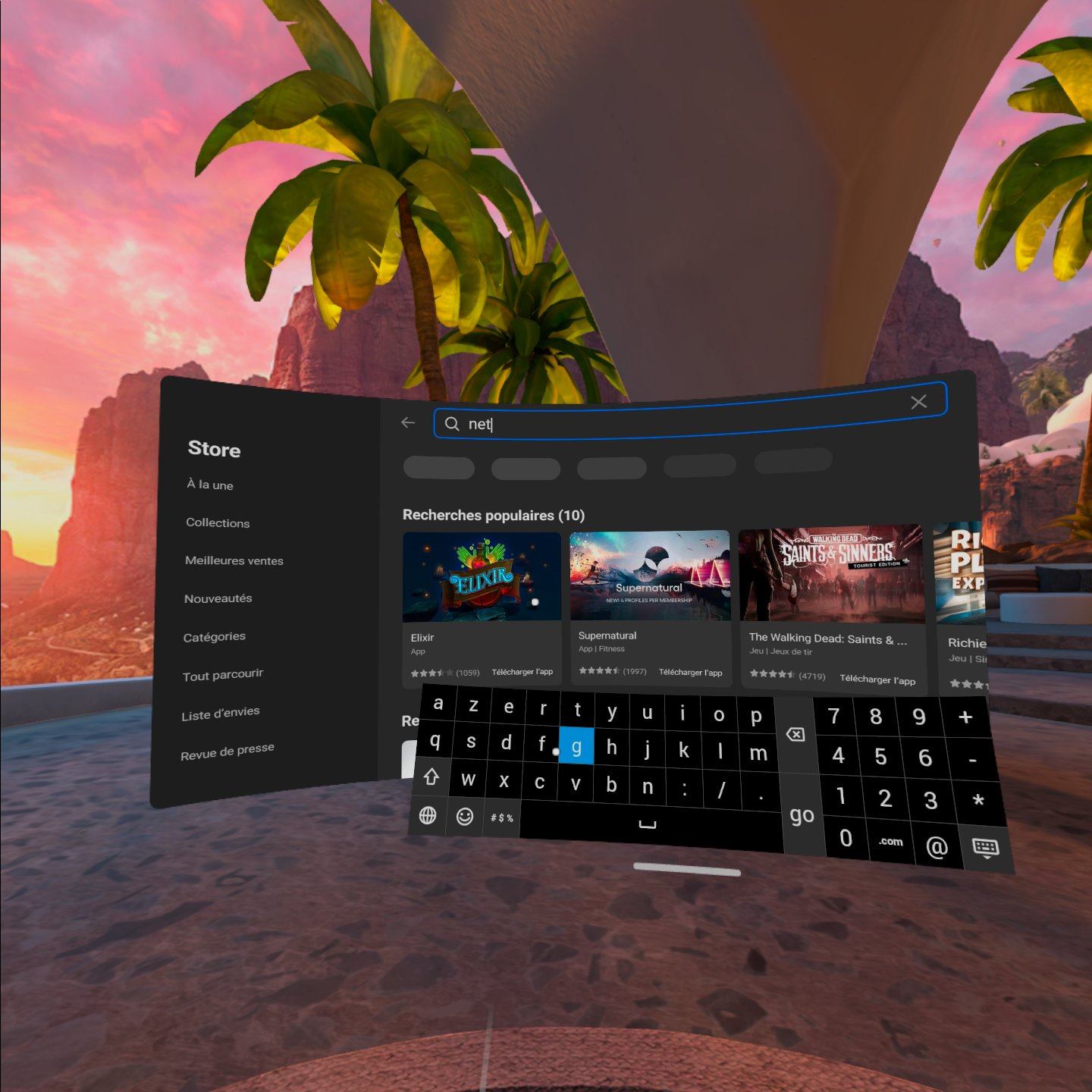 oculus quest 2 interface clavier