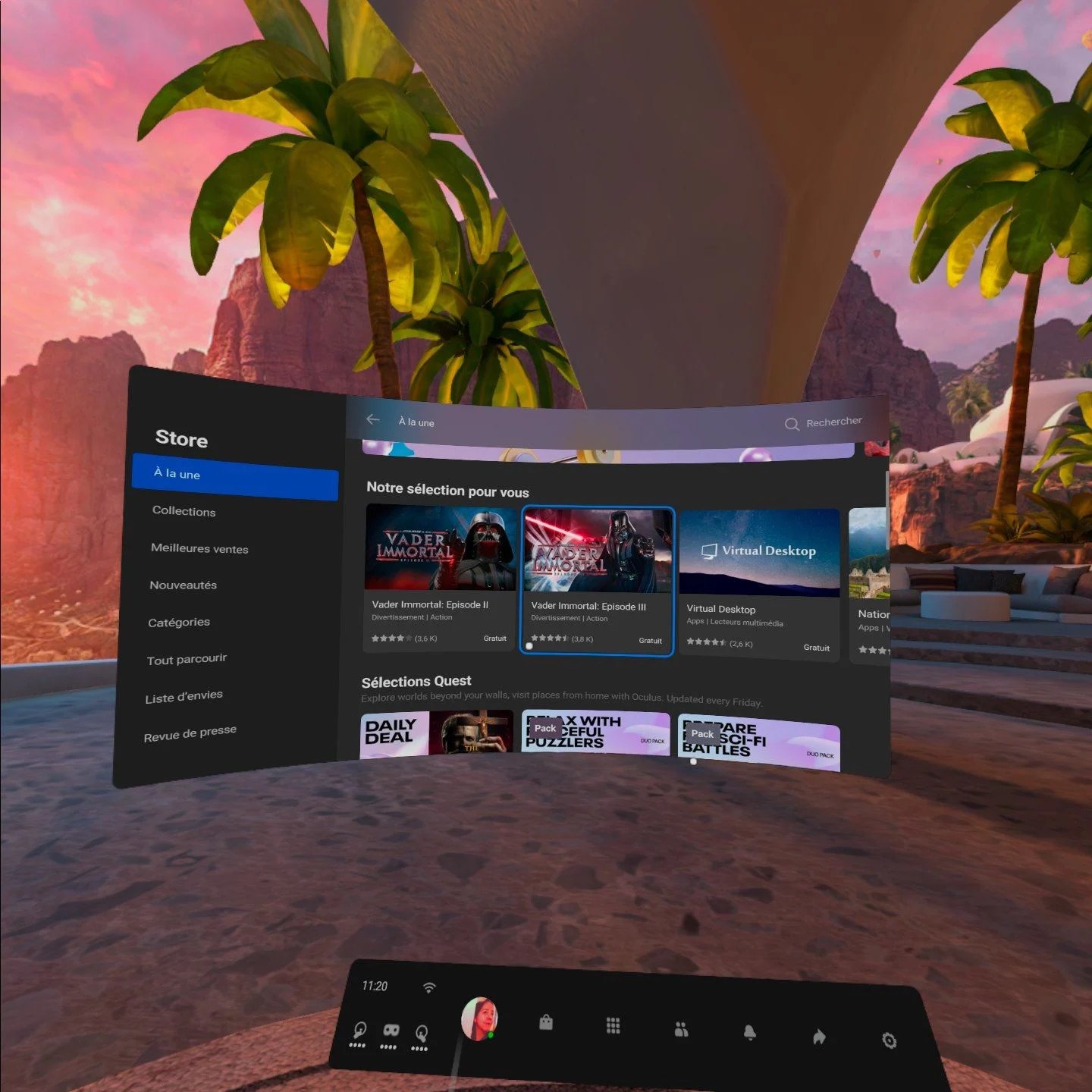 L'interface Oculus Quest 2