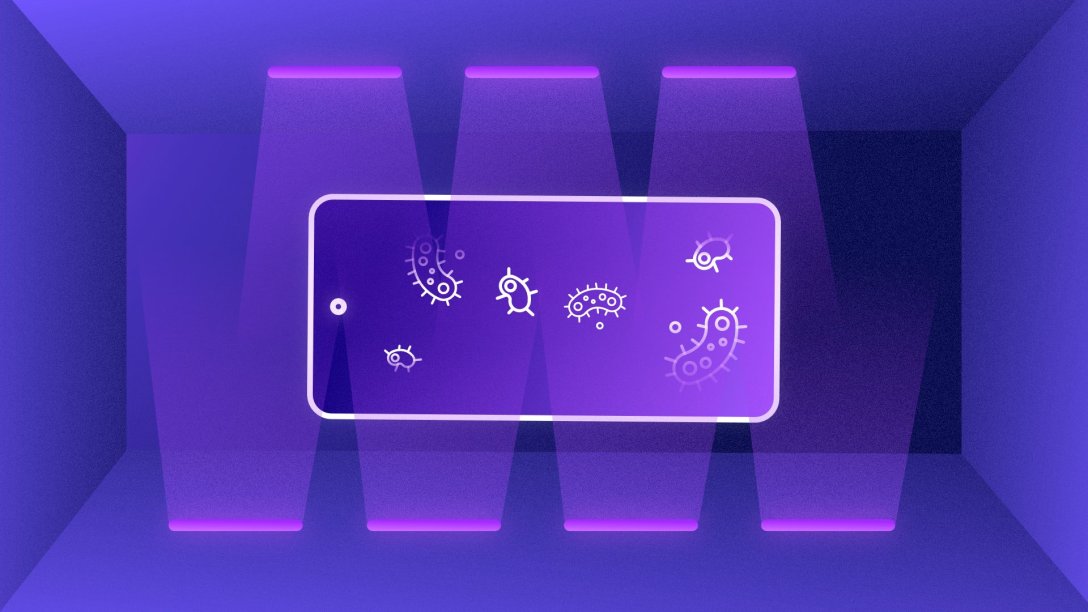 Les LEDs émettent des UV-C s'attaquant aux bactéries pour stériliser les smartphones // Source : Frandroid