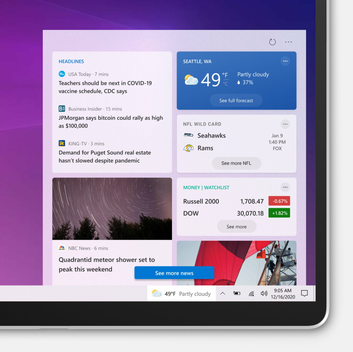 Windows 10 Widget barre des taches news et météo