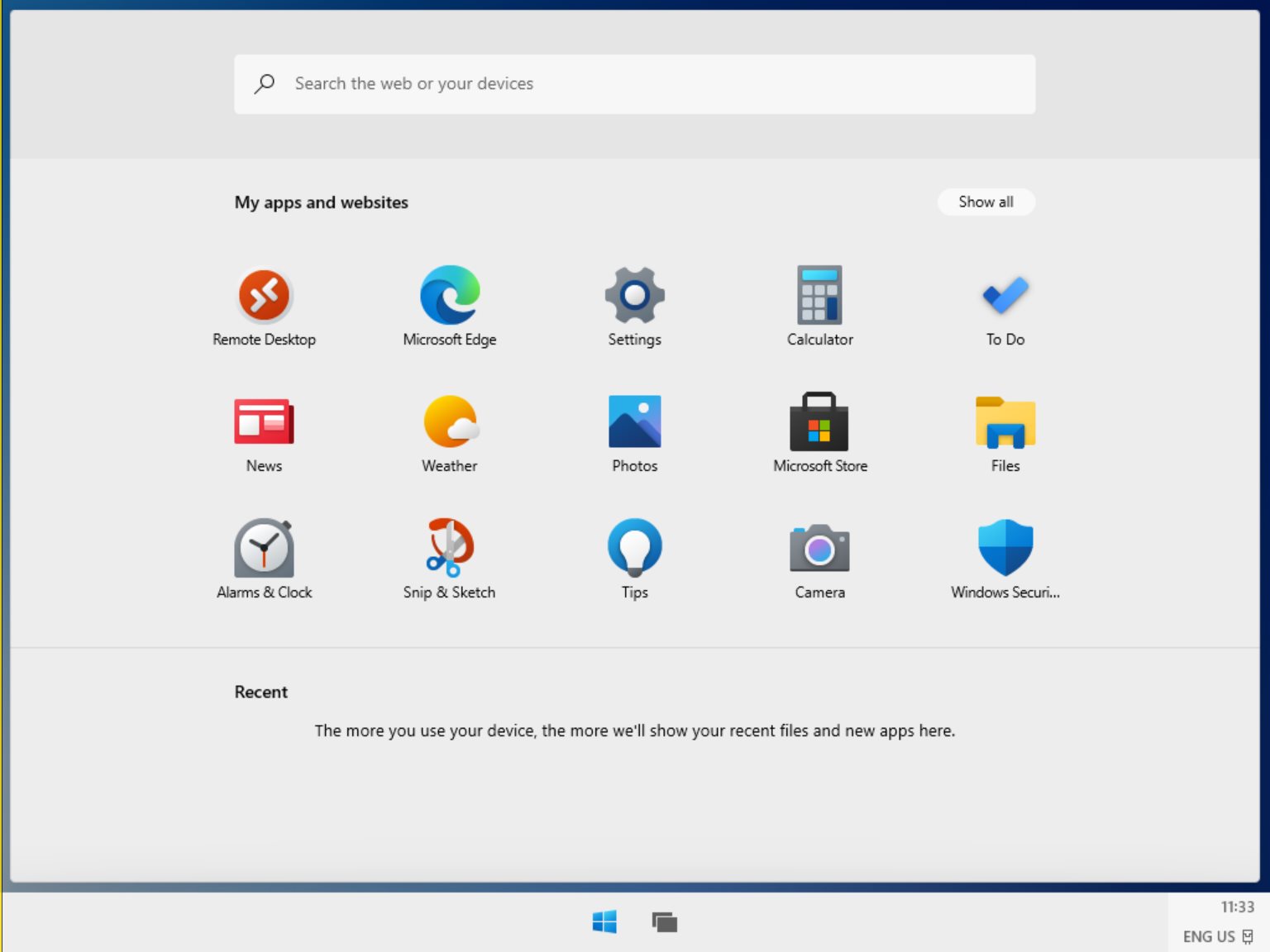 Le nouveau menu démarrer de Windows 10X // Source : Frandroid
