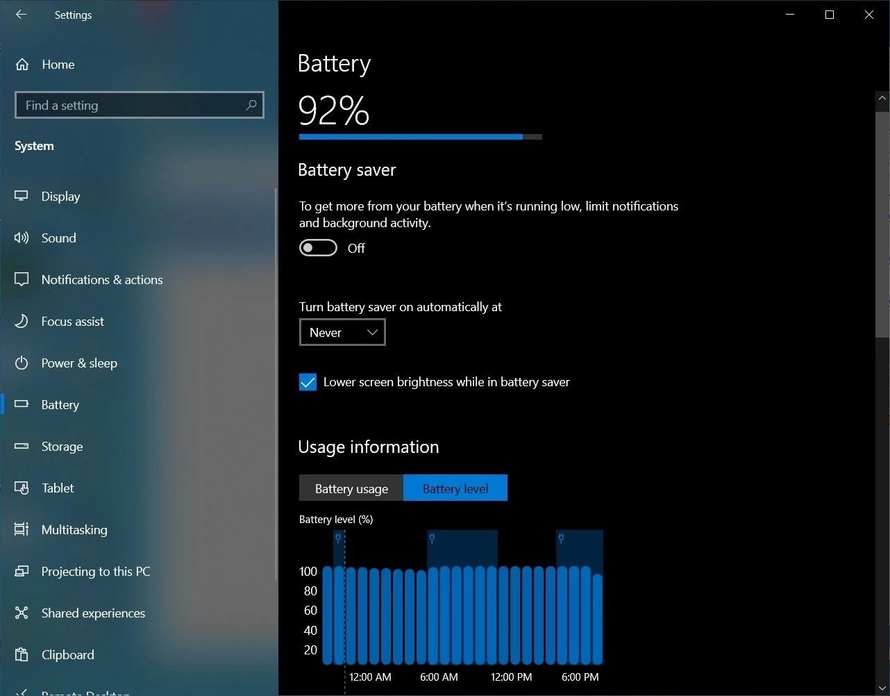 Nouveau menu Batterie sur Windows 10