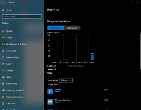 Nouveau menu Batterie sur Windows 10