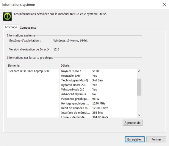 infos système nvidia