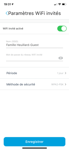 Le réseau Wi-Fi invité peut se désactiver automatiquement après 1 h, 1 jour ou 1 semaine
