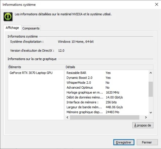 Nvidia - infos système - MSI GE76 Raider