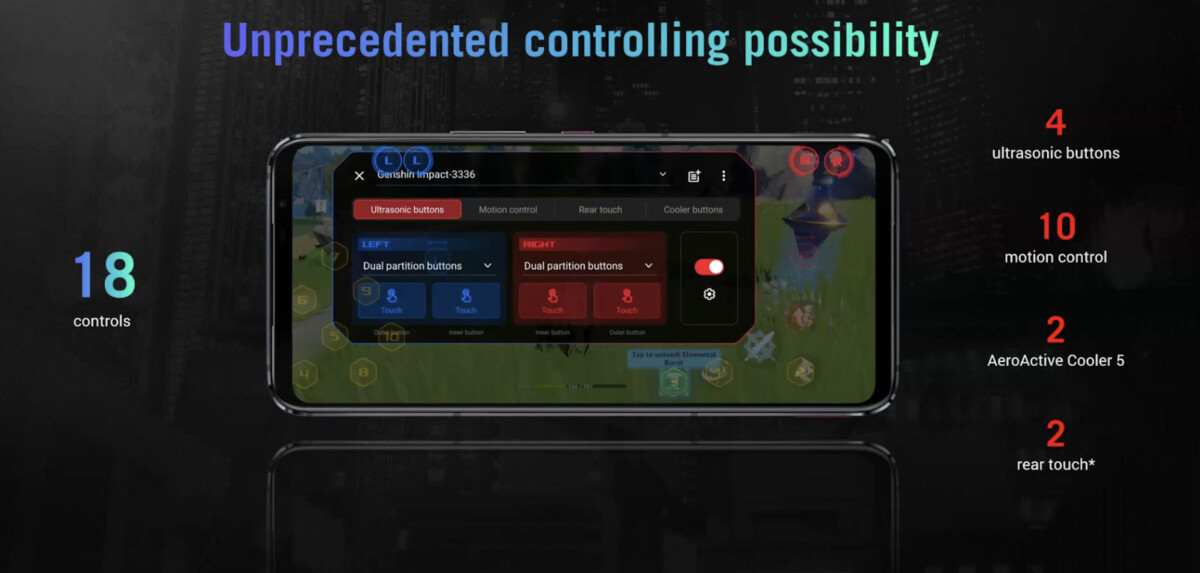 La liste des contrôles AirTrigger5 embarqués sur les ROG Phone 5