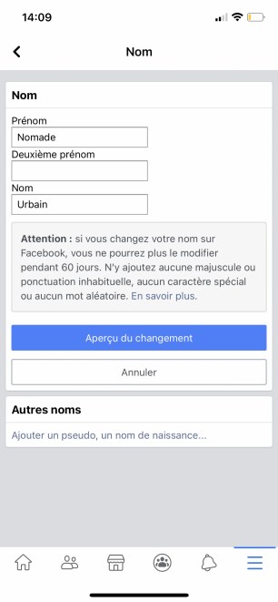 Comment changer son nom sur Facebook de son appli smartphone 05