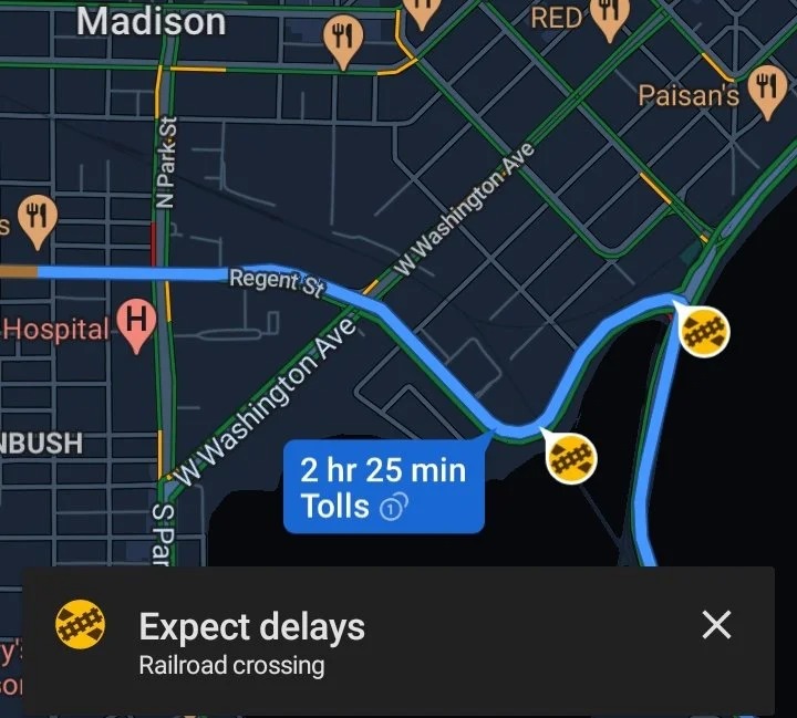 Google Maps notification passage à niveau