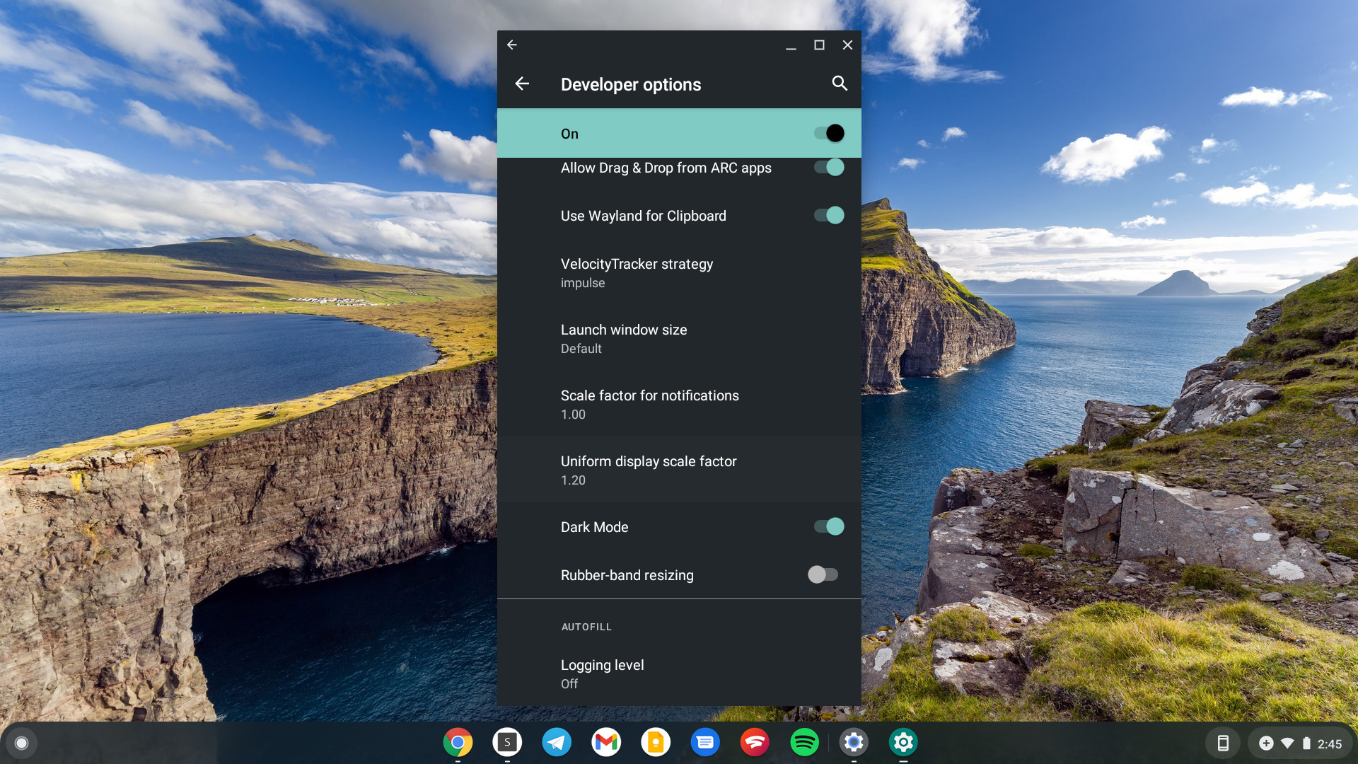 Android Dark Mode sur Chromebook