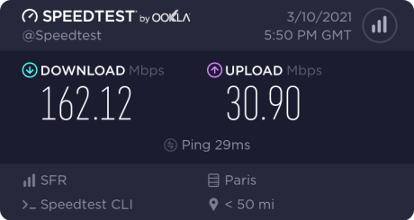 Exemple de débit avec la 5G de SFR en intérieur