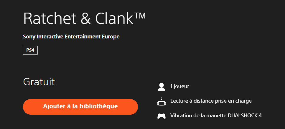 Ratchet and clank gratuit PS4 PS5