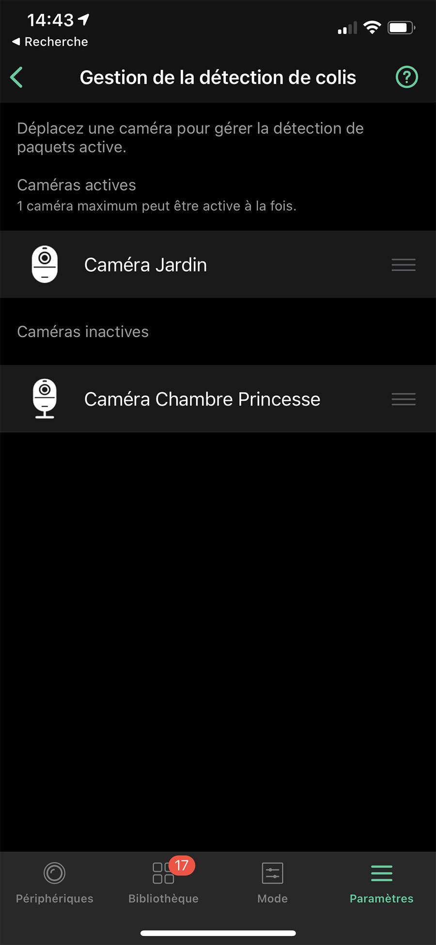 Gestion de détection de colis dans l'app Arlo // Source : Frandroid / Yazid Amer