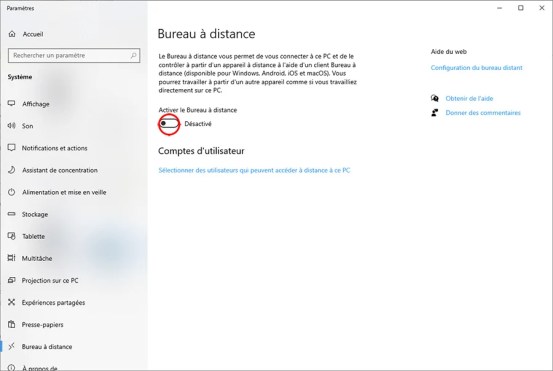 Autoriser la prise de contrôle à distance d’un PC sous Windows 10 03