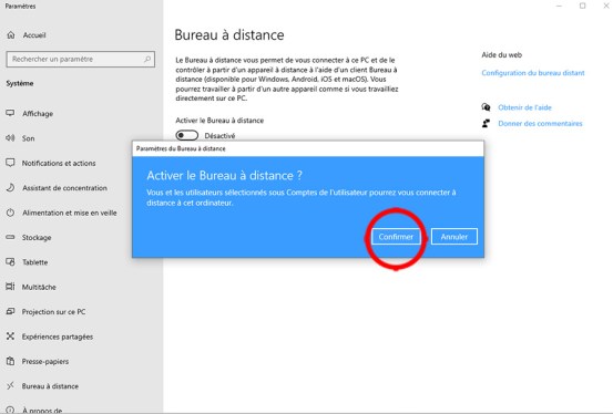 Autoriser la prise de contrôle à distance d’un PC sous Windows 10 04