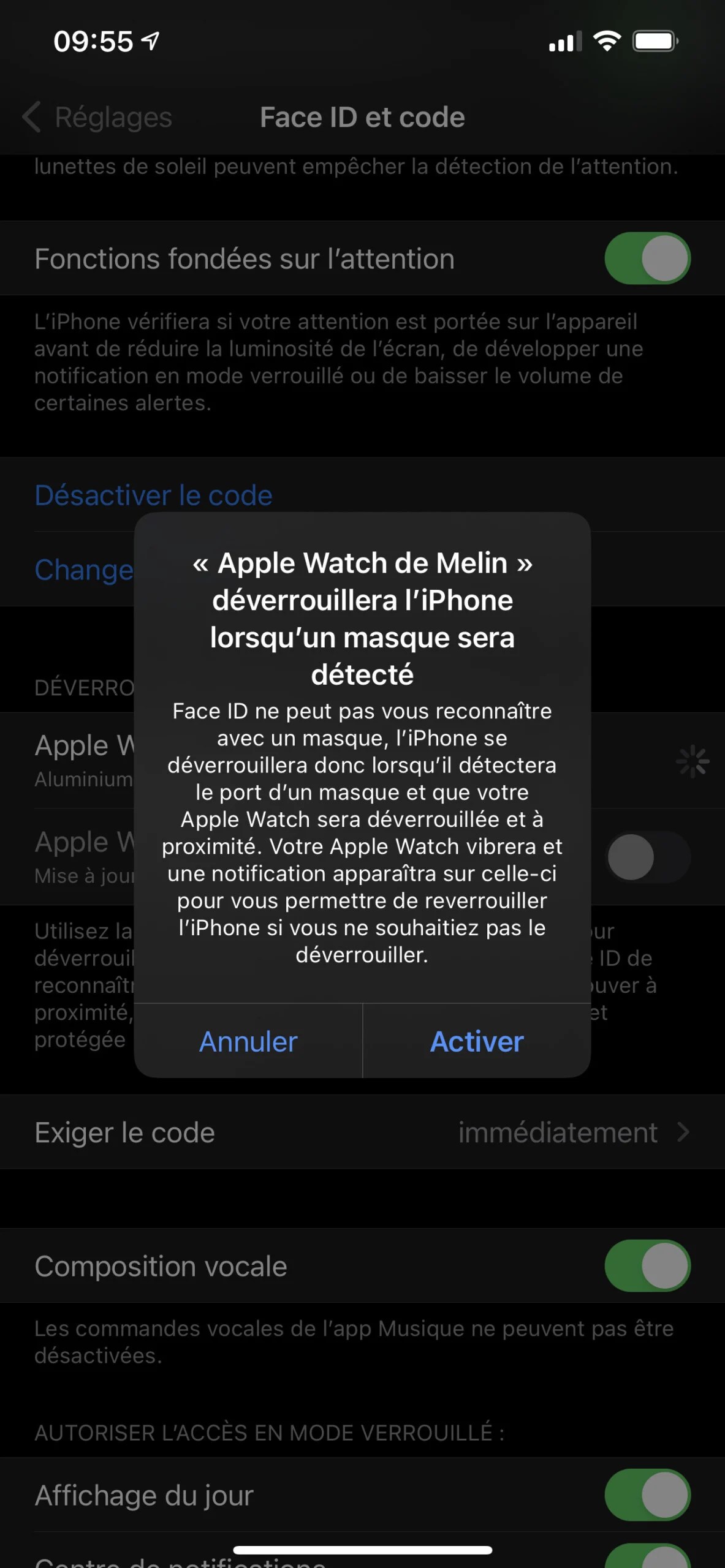 Activez le déverrouillage par l'Apple Watch