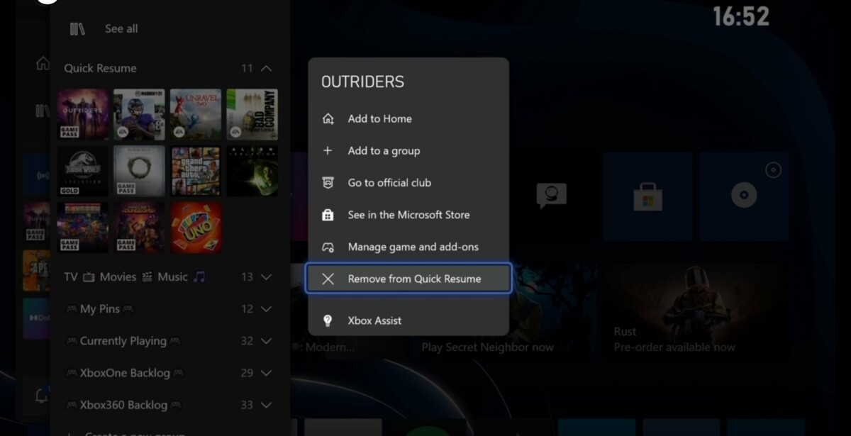 Quick Resume Xbox option