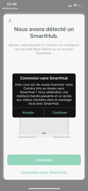 La détection du Smart Hub dans l'App Arlo // Source : Frandroid / Yazid Amer