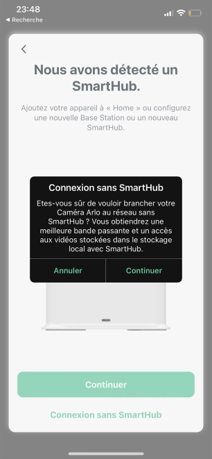 La détection du Smart Hub dans l'App Arlo // Source : Frandroid / Yazid Amer