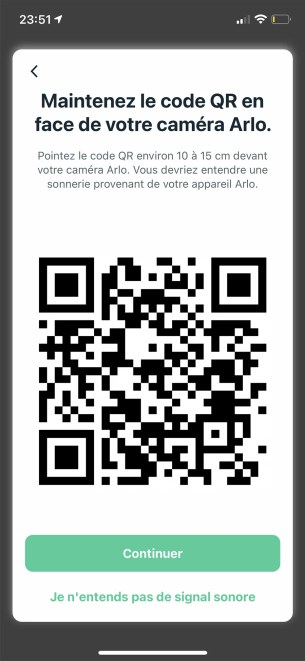 Le QR Code d'installation de la caméra Arlo // Source : Frandroid / Yazid Amer
