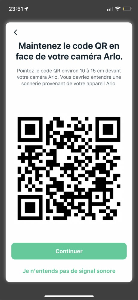 Le QR Code d'installation de la caméra Arlo // Source : Frandroid / Yazid Amer
