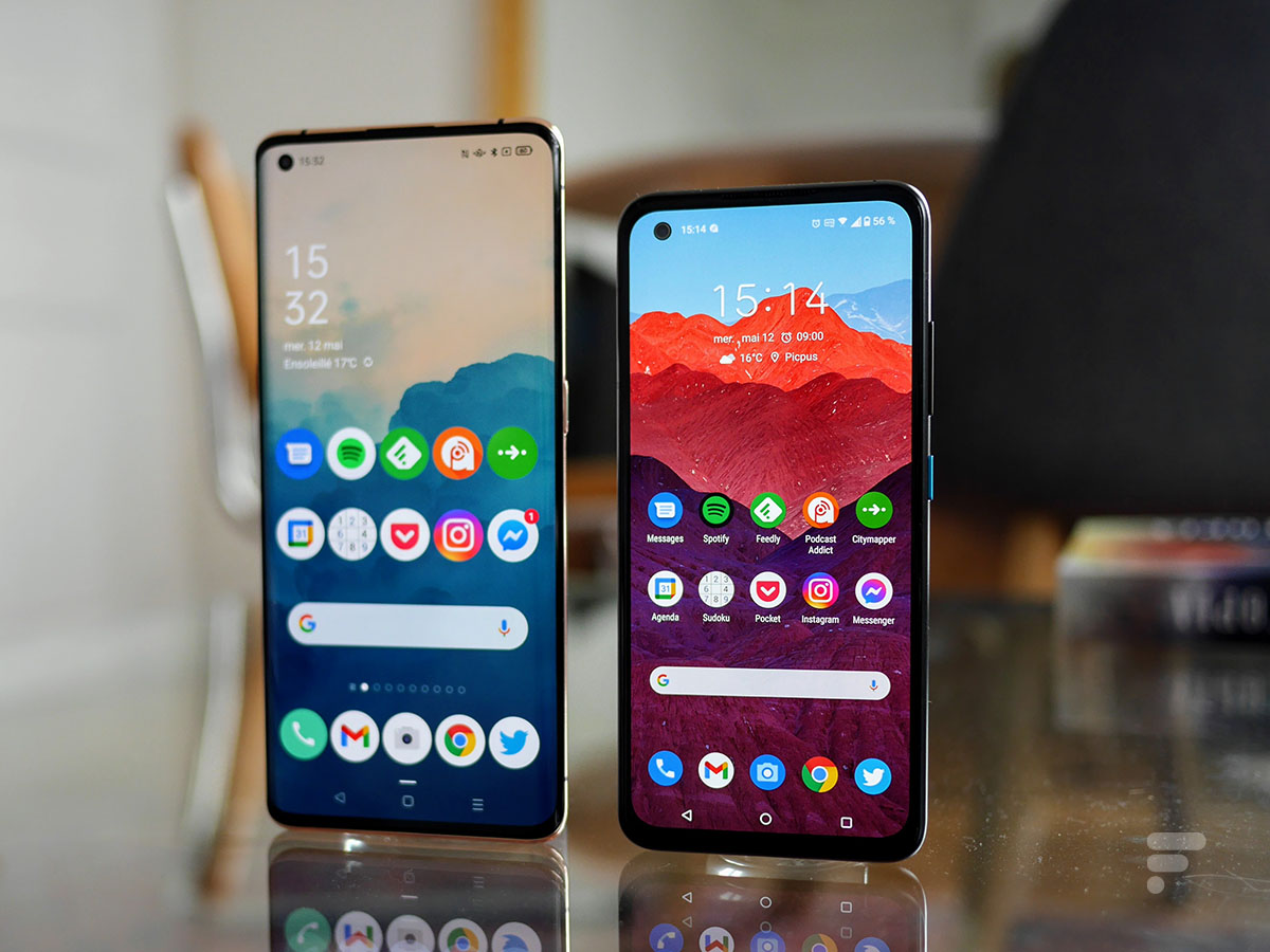 L'Oppo Find X2 Pro à gauche et l'Asus Zenfone 8 à droite