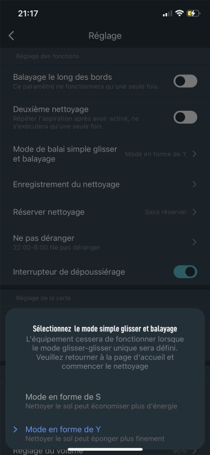 le Viomi S9 propose deux modes de déplacement S et Y // Source : Frandroid / Yazid Amer