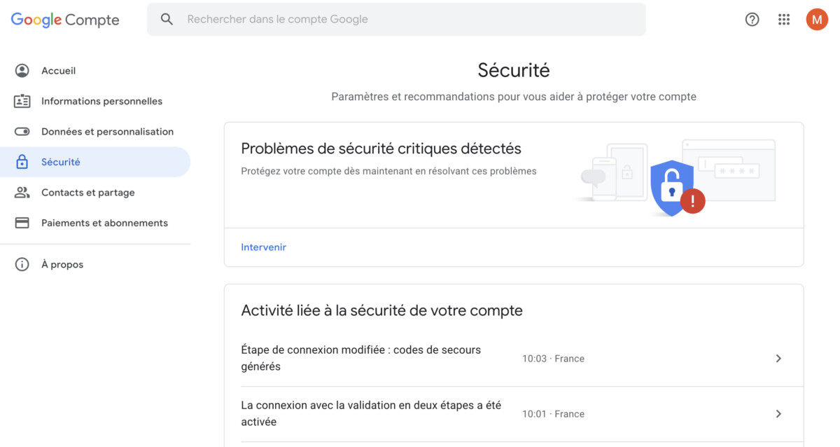 Google mon compte sécurité