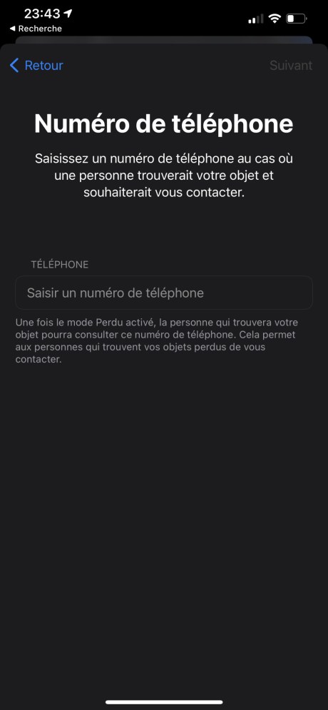 En cas de perte de votre AirTag, un message apparaîtra sur le smartphone de la personne qui le trouve // Source : FRANDROID