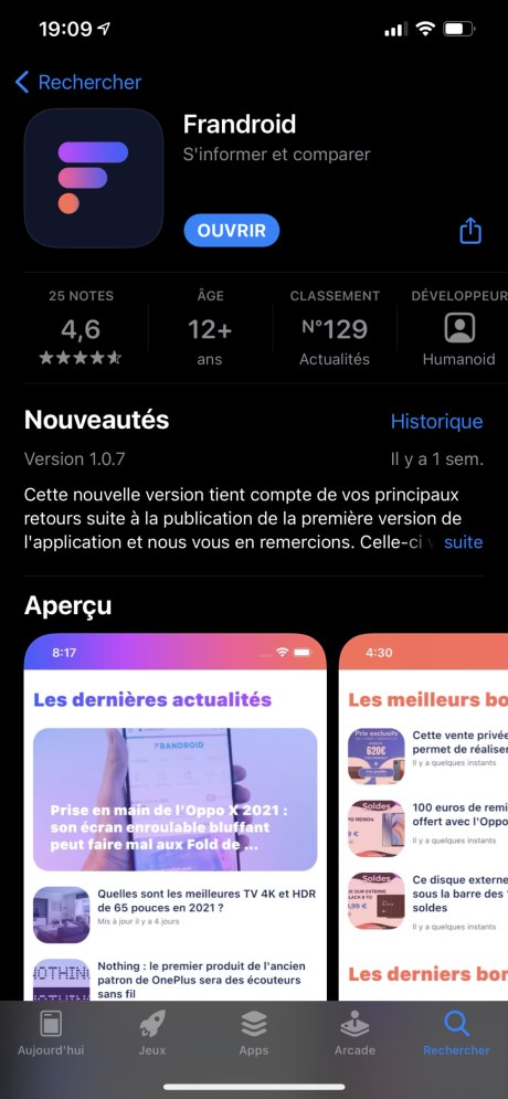 Plus d'un million d'apps ont été supprimées ou rejetées de l'App Store, mais pas Frandroid // Source : Appl