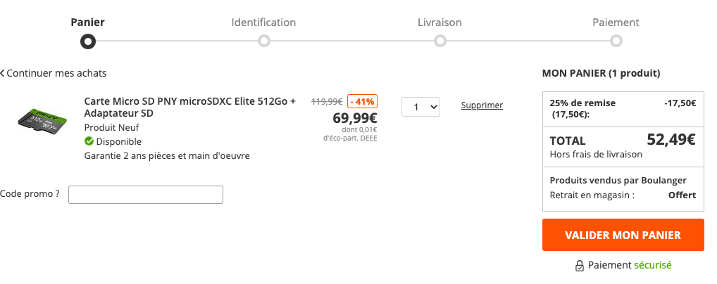 prix promo microSD PNY 512 Go sur Boulanger