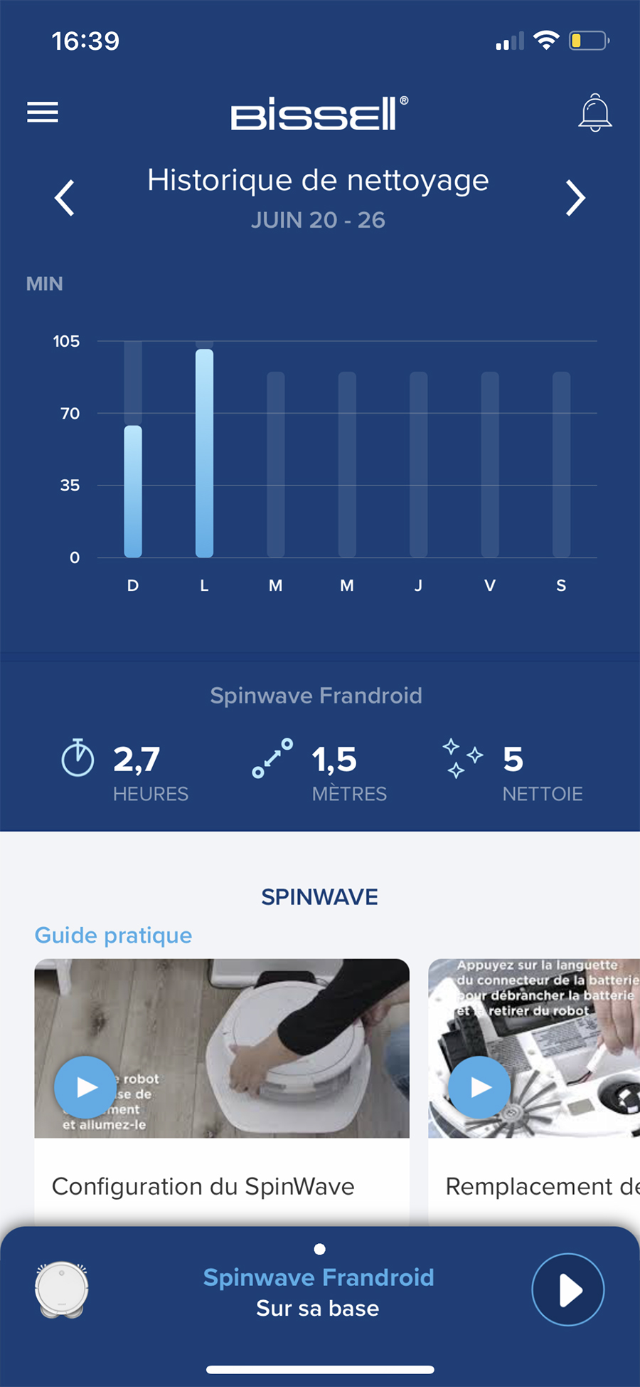 L'accueil fait le focus sur l'historique de nettoyage // Source : Frandroid - Yazid Amer