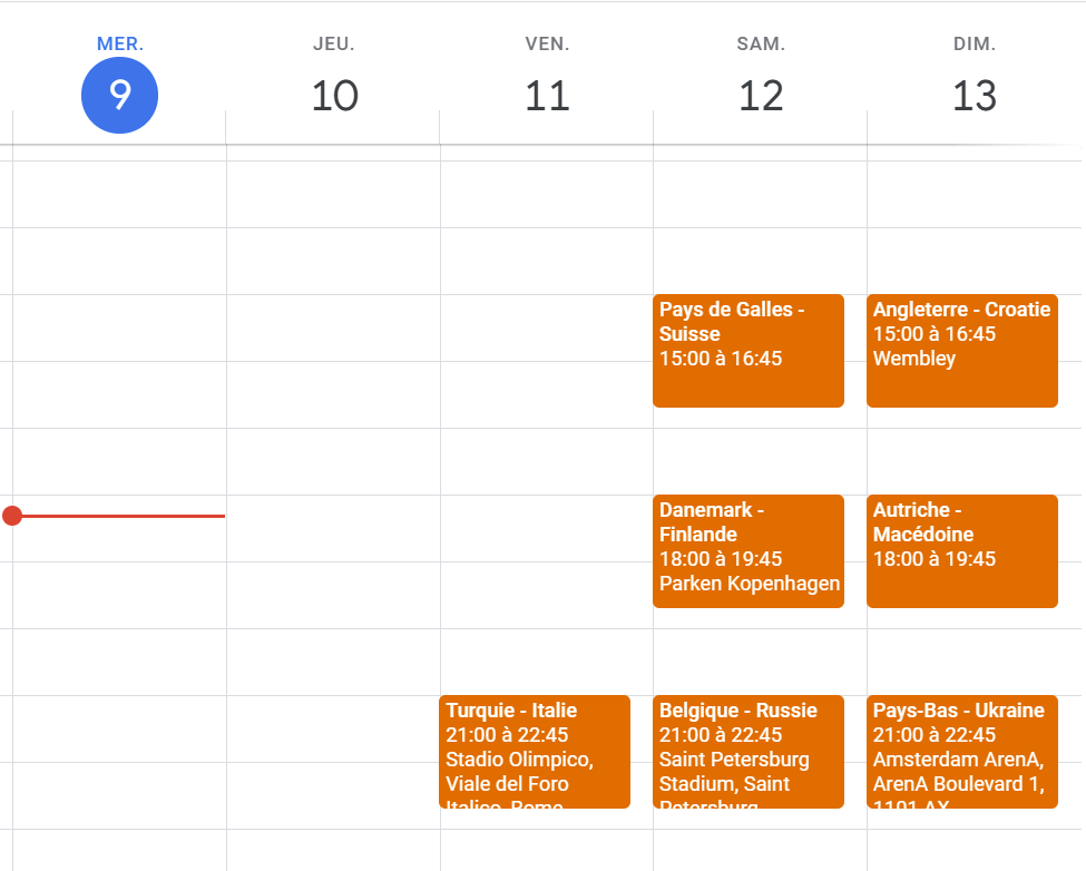 Matchs Euro 2021 Google Agenda