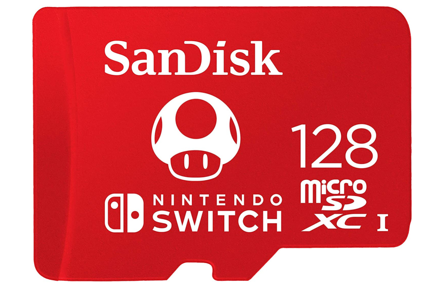 Le joli design de la microSD SanDisk Nintendo 128 Go, avec le célèbre champignon qui fait grossir Mario