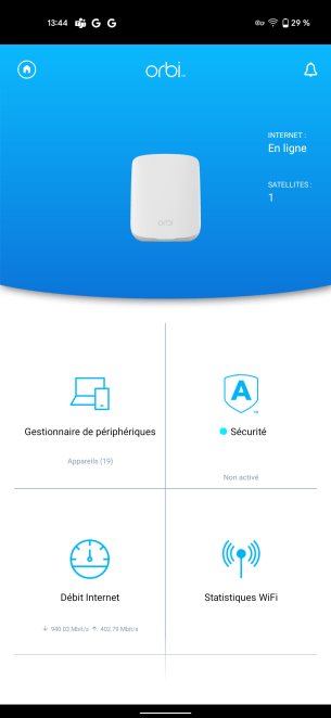 Interface Android Netgear Orbi RBK352